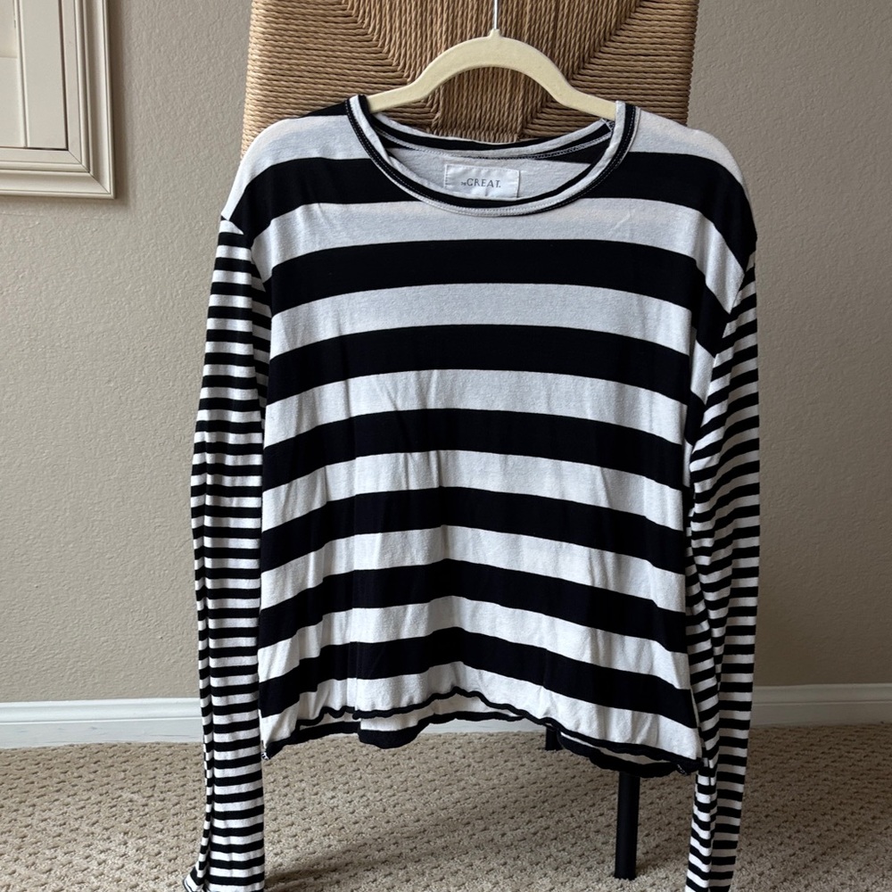 The Great Black and White Striped Long Sleeve Top